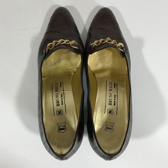 Vintage 90s Bruno Magli Croc Pumps w/Gold Chain - Picture 6 of 7